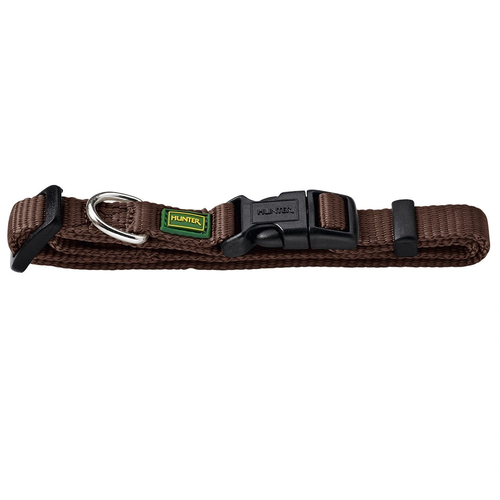 Hunter Vario Basic Halsbånd Brun S 22-35 cm - Ekstra bredt og komfortabelt nylonhalsbånd